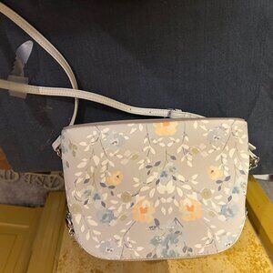 Nanette Lepore  floral print faux leather crossbody bag  yellow/blue  7x10in